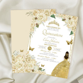 Invitación Rosa de mariposa floral de oro blanco crema Quince