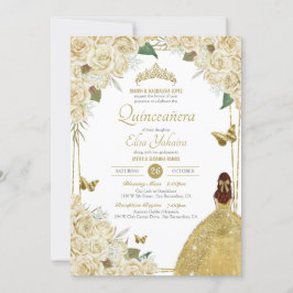 Invitación Rosa de mariposa floral de oro blanco crema Quince