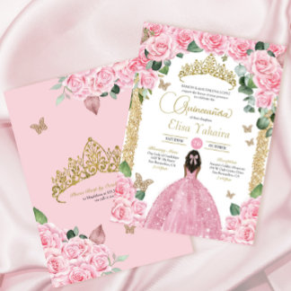 Invitación Rosa de mariposa rosa Princesa Floral Quinceanera
