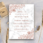 Invitación Rosa de mármol blanco Boda musulmana encaje de oro<br><div class="desc">Invite a sus invitados con esta elegante invitación de boda con un hermoso encaje con "Bismillah" en caligrafía árabe. Simplemente agregue los detalles de su evento en esta plantilla fácil de usar para convertirla en una invitación única.</div>