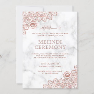 Invitación Rosa de mármol blanco dorado encaje islámico Mehnd