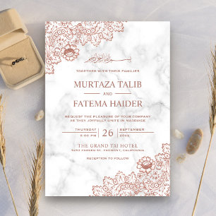 Invitación Rosa de Mármol Blanco Dorado Enlace Islámico Musul