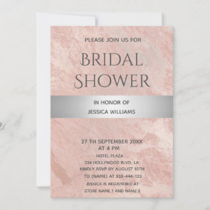 Invitación Rosa de mármol dorado raya de plata ducha de matri