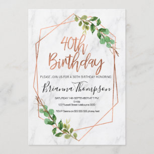 Invitación Rosa de mármol Foliage de oro 40 cumpleaños invita