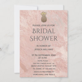 Invitación Rosa de mármol oro oro piña ducha de novia