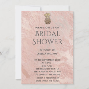 Invitación Rosa de mármol oro oro piña ducha de novia