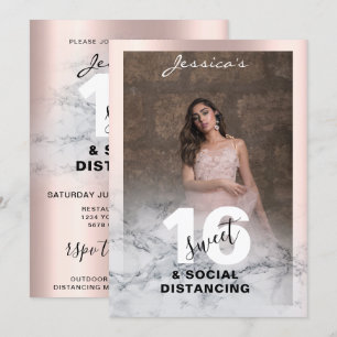 Invitación Rosa de mármol rosa dorado Sweet 16 Moda fotográfi