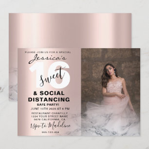 Invitación Rosa de mármol rosa dorado Sweet 16 Moda fotográfi