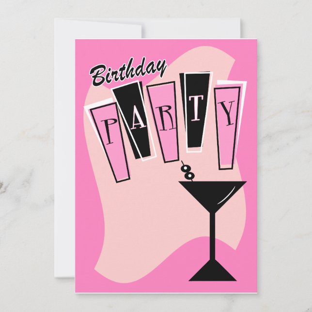 Invitación Rosa de Martini del cumpleaños (Anverso)
