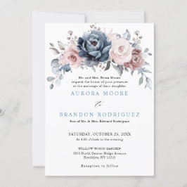 Invitación Rosa De Mauve Azul Dusto Boda Floral De Pizarra Ro