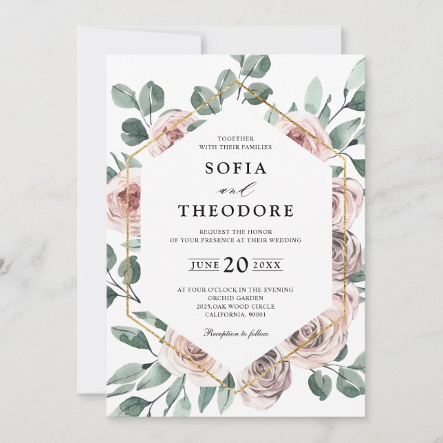 Invitación Rosa de Mauve Rosa Dusty Boda Geométrico Floral (Anverso)