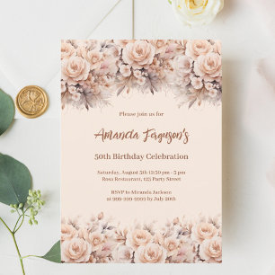 Invitación Rosa de melocotón crema floraciones de oro cumplea
