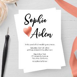 Invitación Rosa de moda Boda del corazón del oro