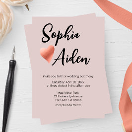 Invitación Rosa de moda Boda del corazón del oro