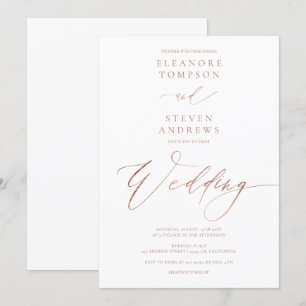 Invitación rosa de moda caligrafía de oro boda blanco de lujo