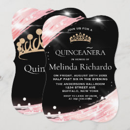 Invitación Rosa de moda Crown Quinceanera Fiesta