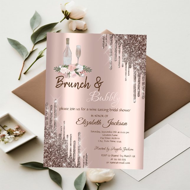 Invitación Rosa de moda de oro perfora Brunch & Bubbly Bridal (Subido por el creador)