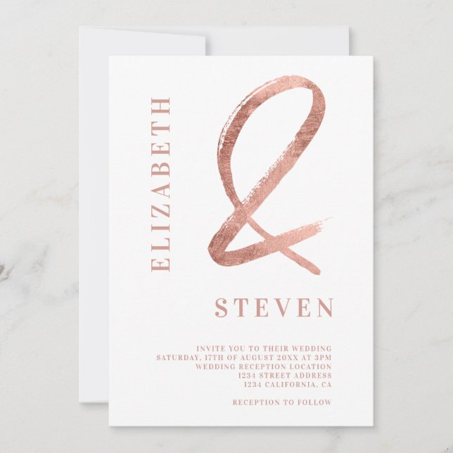 Invitación rosa de Moda  de oro y nombres boda foto (Anverso)