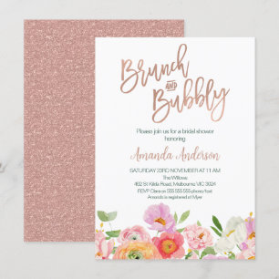 Invitación Rosa de moda Dorado Brunch Bubbly Bridal Shower