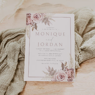 Invitación Rosa de moda Floral Boho Boda