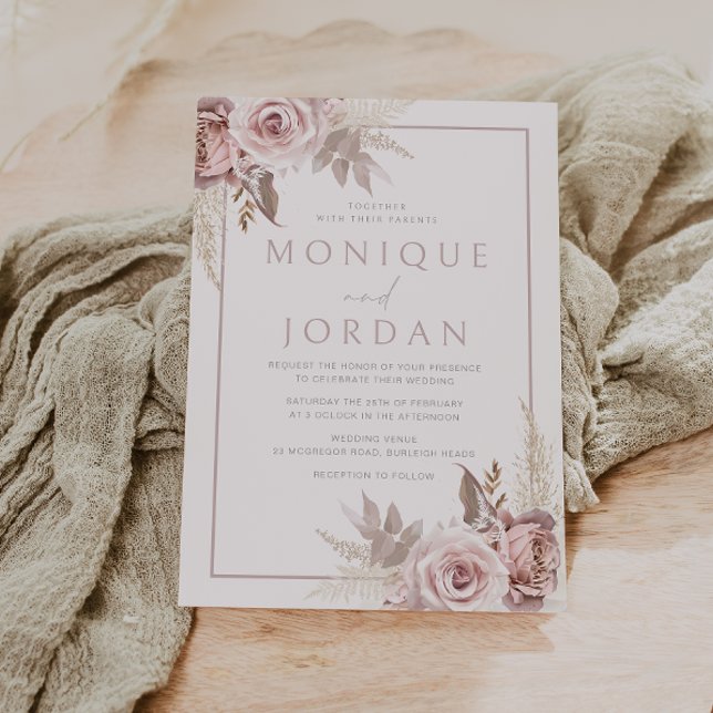 Invitación Rosa de moda Floral Boho Boda (Subido por el creador)