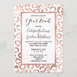 Invitación Rosa de moda Leopardo de oro Impresión de animales