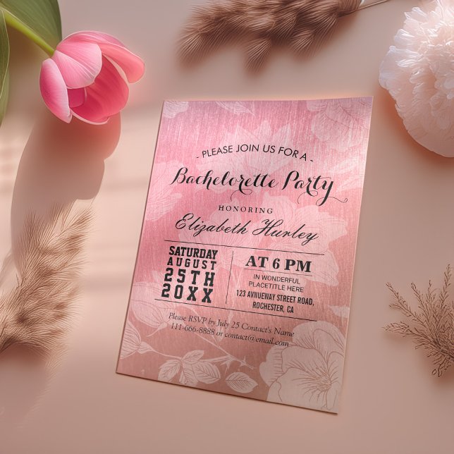 Invitación Rosa de Moda moderna Fiesta de bachillerato con fl (Subido por el creador)