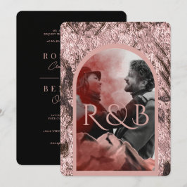 Invitación Rosa de moda Montañas Doradas arqueadas Boda de fo