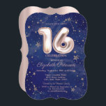 Invitación Rosa de moda Oro Stars Marina Blue Sweet 16<br><div class="desc">Estrellas de fondo azul marino.</div>