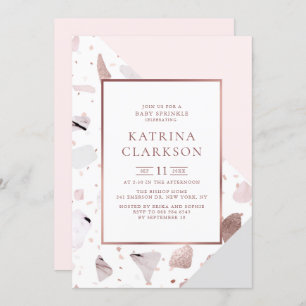 Invitación Rosa de moda Oro Terrazzo Patrón Chica Bebé Sprink