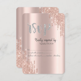 Invitación Rosa de moda Purpurina de oro Dris Silver RSVP