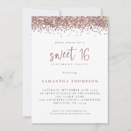 Invitación Rosa de moda Purpurina de oro dulce 16 cumpleaños