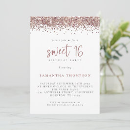 Invitación Rosa de moda Purpurina de oro dulce 16 cumpleaños