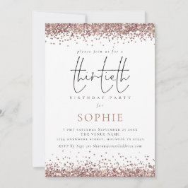 Invitación Rosa de moda Purpurina de oro Fiesta 30 de cumplea