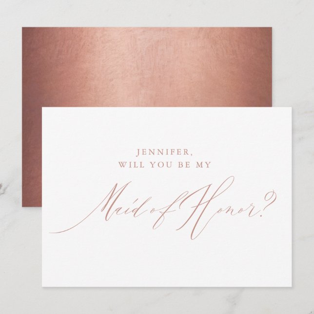 Invitación Rosa de moda Purpurina de oro guión doncella blanc (Anverso / Reverso)