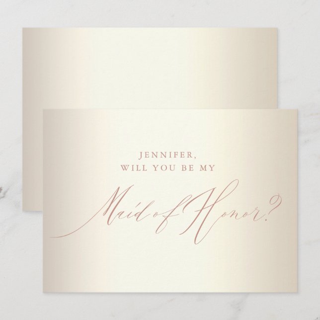 Invitación Rosa de moda Purpurina de oro guión doncella blanc (Anverso / Reverso)