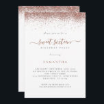 Invitación Rosa de moda Purpurina de oro guión dulce 16<br><div class="desc">Rosa de moda Purpurina de oro Script Sweet 16. Disponible digitalmente e impreso. Un borde de rosa purpurina de oro a cada lado, y 16 dulce está en un guión estilo escritura a mano. Personaliza fácilmente el texto a tus propios detalles. También puede cambiar el texto y los colores de...</div>