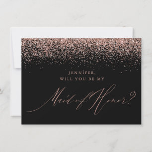 Invitación Rosa de moda Purpurina de oro guión Mata negra de 