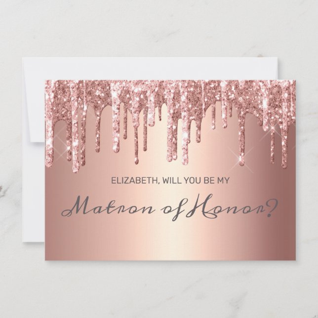 Invitación Rosa de moda Purpurina de Oro Matron de Honor (Anverso)
