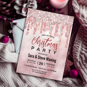 Invitación rosa de moda purpurina de oro rubor gotea Navidade