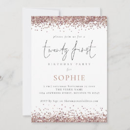 Invitación Rosa de moda Purpurina de oro Veintiuno Fiesta