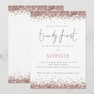 Invitación Rosa de moda Purpurina de oro Veintiuno Fiesta