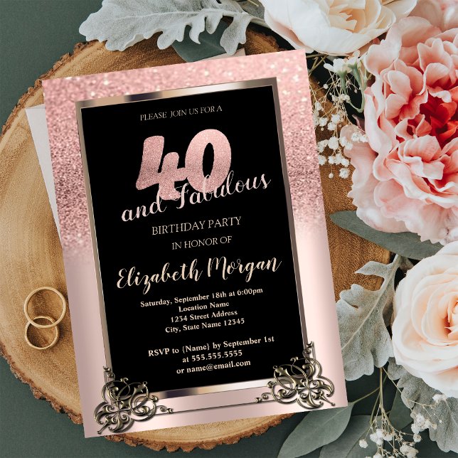 Invitación Rosa de moda Purpurina Oro Ombre 40 Fiesta de cump (Subido por el creador)