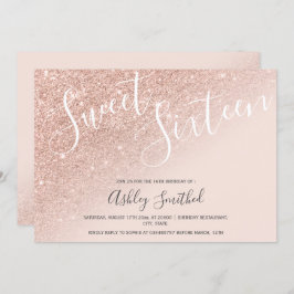Invitación rosa de moda purpurina rosa oscuro dulce dieciséis