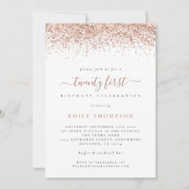 Invitación Rosa de moda Purpurina Script 21st Birthday Fiesta