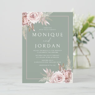 Invitación Rosa de moda Rubor y Boda Sage