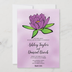 Invitación Rosa de moda verde de loto morado Boda floral