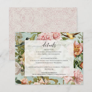 Invitación Rosa de Moda Vintage Dusty Floral Azul rosa Detall