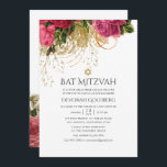 Invitación Rosa de Moda Vintage Gold y Bat Rubor Mitzvah<br><div class="desc">Rosa de oro y color rosa rosa chisporroteado moda de agua rosas murciélago mitzvah invitación con acentos de oro.</div>