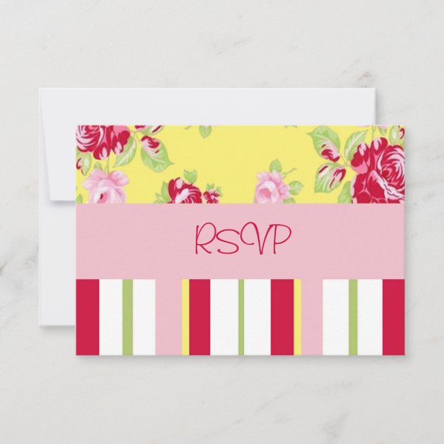 Invitación Rosa De moda Y Recepción De Boda De Rayas RSVP (Anverso)